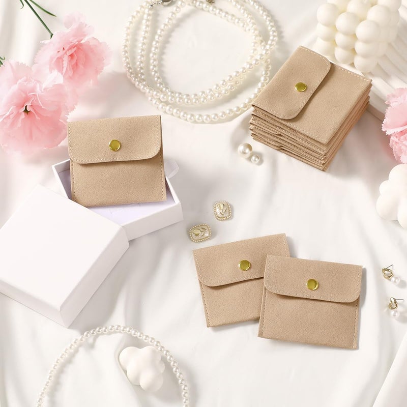 Handmade 40pcs Sand Microfiber Jewelry Pouch Button Bag 8 x 8cm, Jewelry Packaging Bag Luxury Small Favor Bags Jewelry Gift Bags for Earrings Necklaces Bracelet Ring - Image 4